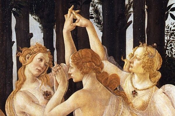 Detail of Botticelli's spring you will see during the early visit to uffizi gallery in Florence